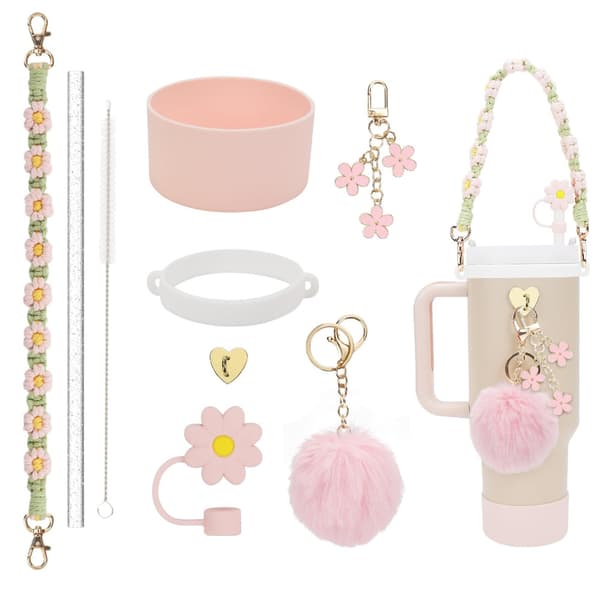 7-piece accessory for Stanley Cup, including pompom, cup cover, straw cover (light pink) Light pink