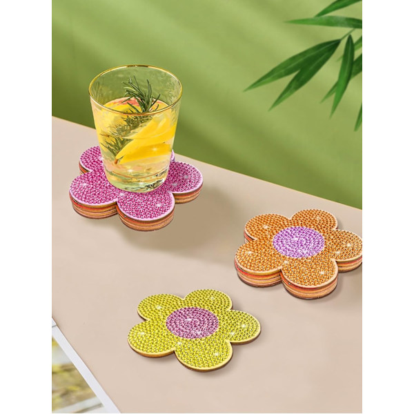 8 stk. Diamond Art Coasters, Diamond Painting Coasters Kits, DIY Blomster Diamond Dot Art Coasters, Craft Kits til Voksne, Børn til Fødselsdag Hjemmeindretning