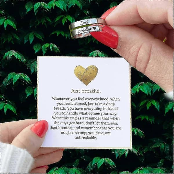 Just Breathe Ring til kvinder, justerbar hjertering, spiralformede helbredende ringe i rustfrit stål, inspirerende gave Silver One Size