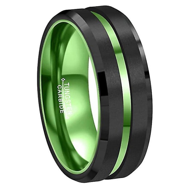 8mm Skjøting Svart Børstet Tungsten Carbide Ring Med Comfort Fit Grønn Innerring Bryllupsring Ring Menn Smykker Delikat Stil Gave-9