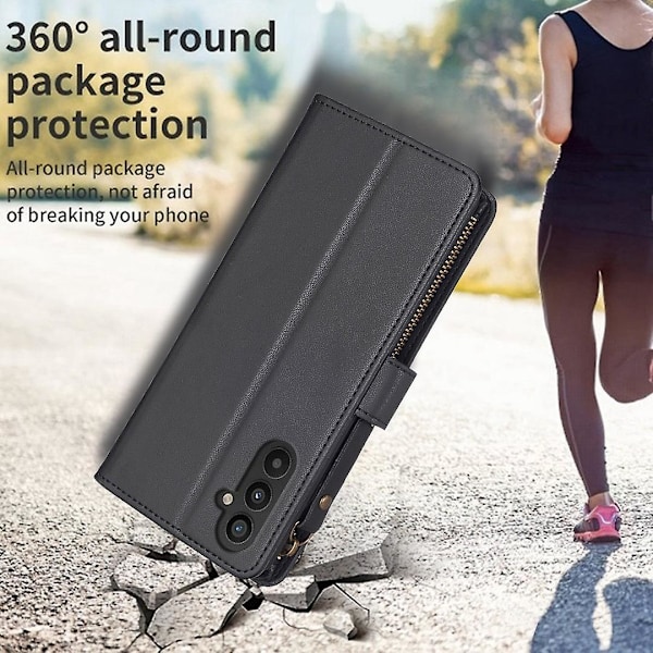 Til Samsung A34 5G Solid Farve Lynlås Taske Læder Etui Bf19 Sort