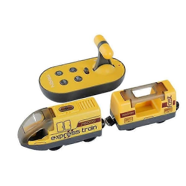 Fjernstyret legetøjstogsæt til træskinner med motor, lyd- og lyseffekter, magnetisk kobling 1set Yellow