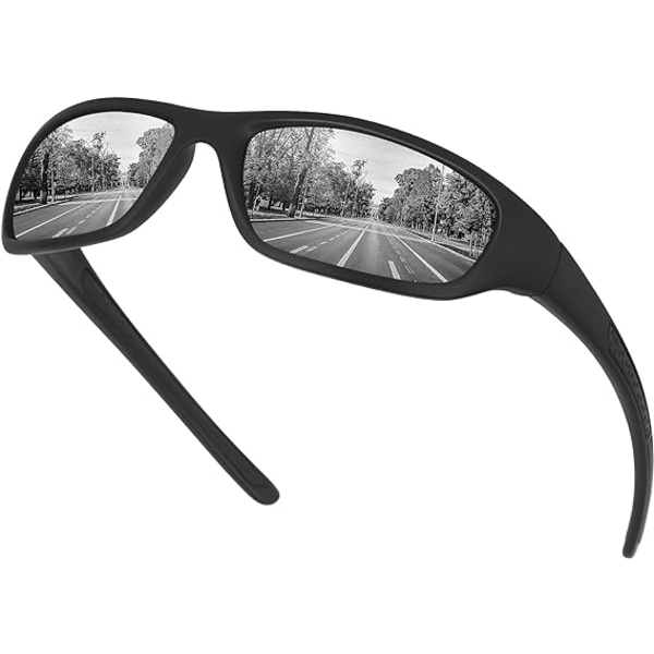 Solglasögon Herr Polariserade Sportglasögon UV400 Skydd med körning Cykling Fiske Löpning för Golf Herr och Dam VI367 (Mattsvart)
