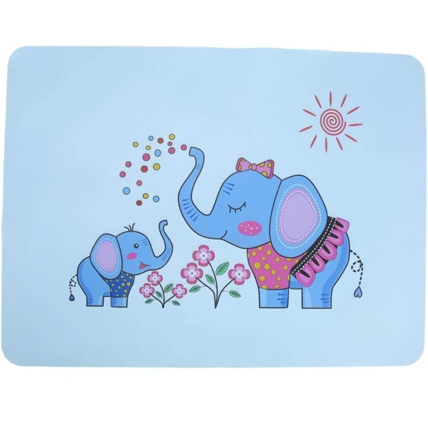 Baby istuinmatto silikoninen eristävä pöytämatto liukumaton silikonimatto, söpö eläinkuvioinen pöytämatto baby ateriaillalliseen (sininen elefantti)