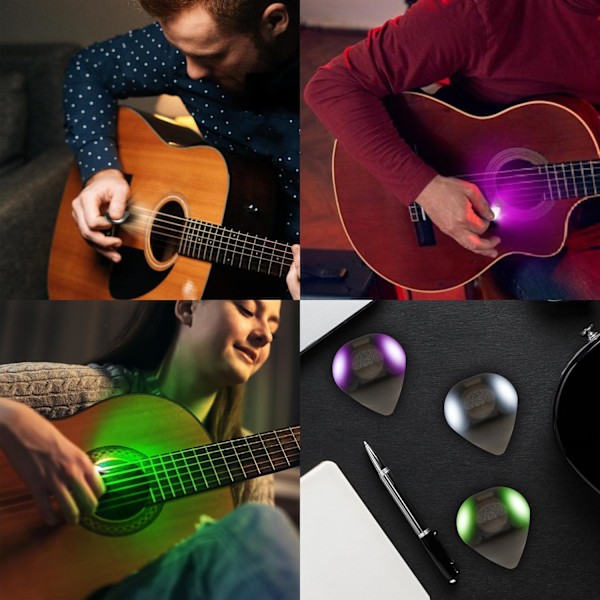 LED-guitarplektre, 3 stk. lysende guitarplektre, automatiske LED-lysende guitarplektre, blændende farverige guitarplektre, guitartilbehør