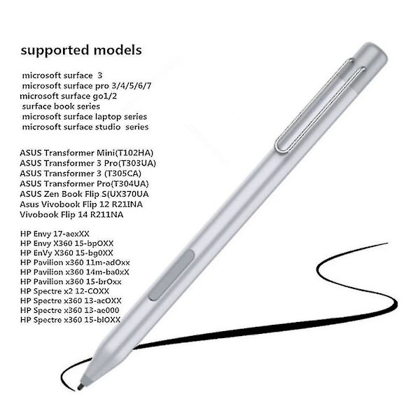 Penna för Microsoft Surface, kompatibel med Surface 3, Surface Go, Surface Pro 3, Surface Pro 4, Surface Pro 5, Surface Pro (2017), Surface Pro 6, Surf Silver