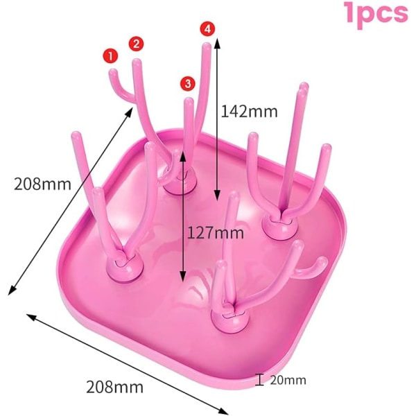 Babyflaskeholder, Babyflasketørrestativ, Træ Babyflaskeholder, Træflaskeholder, til Babyflasker, Rent og Hygiejnisk (Pink)