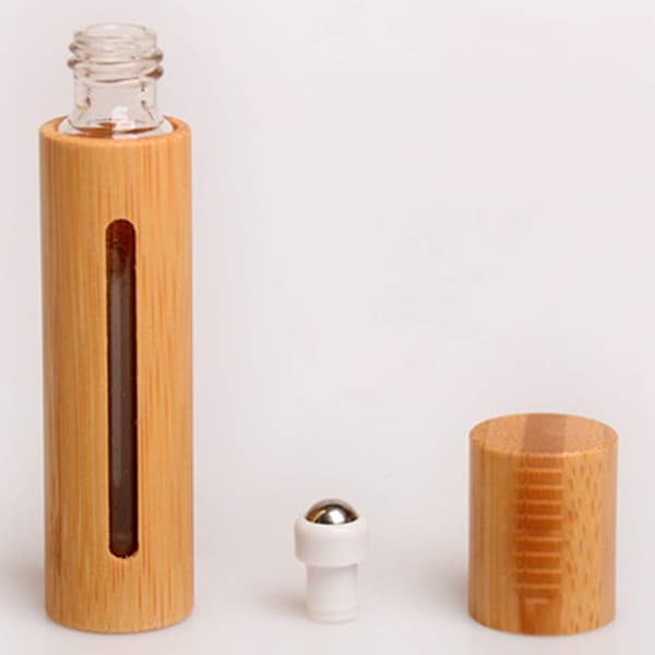 2 Pieces 10ml Bamboo Roller Bottles Empty Refillable Essential Oils Roll-on Bottle Cosmetic Storage Container with Stainless Steel Ball
