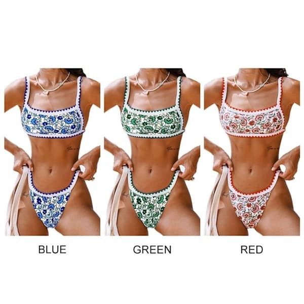 Print Bikini Badedragt Bikini Sæt BLÅ L blå blue L