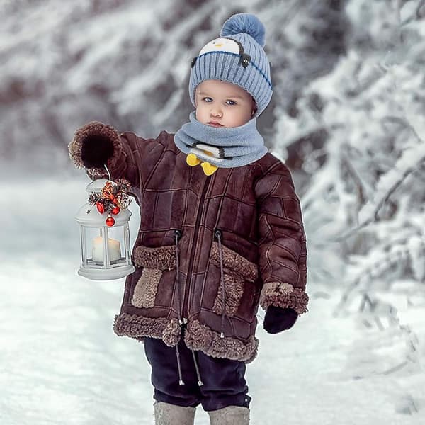 Vinter Varma Stickad Mössa Halsduk Set, Vinter Förtjockad Fleece