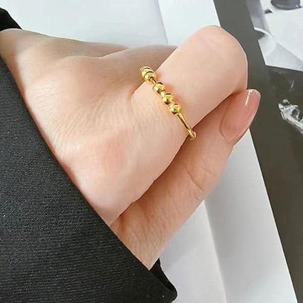Angstring Guld, Anti Stress Ringe, Angst Spinner Fidget Dame, Justerbar Anti-Stress Ring til Kvinder, Halskæde Finger Rygning Afvænning Ringe