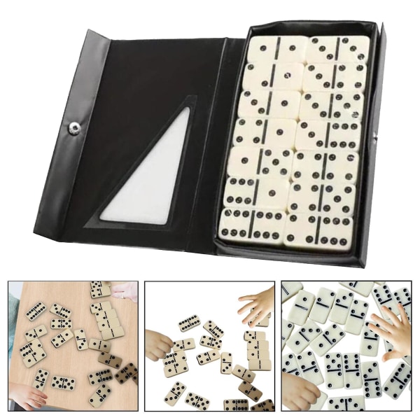 Dobbelt seks dominosæt klassisk brætspil Traditionelt legetøjsturnering 28 dominobrikker i bærbar kuffert til rejseunderholdning Black box 15cmx9cm