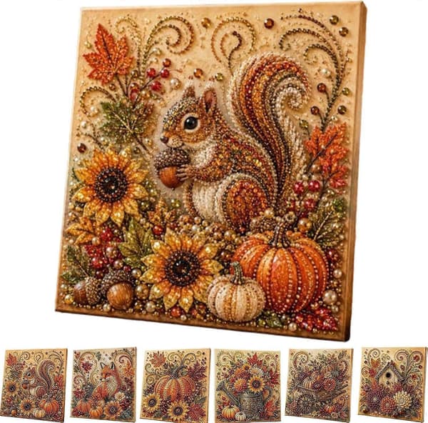12 tommer efterårsperle diamantmaleri sæt perleperle DIY sæt til voksne | 3D DIY efterårshøst græskar perle diamant kunst sæt til begyndere, Thanksgiving Squirrel