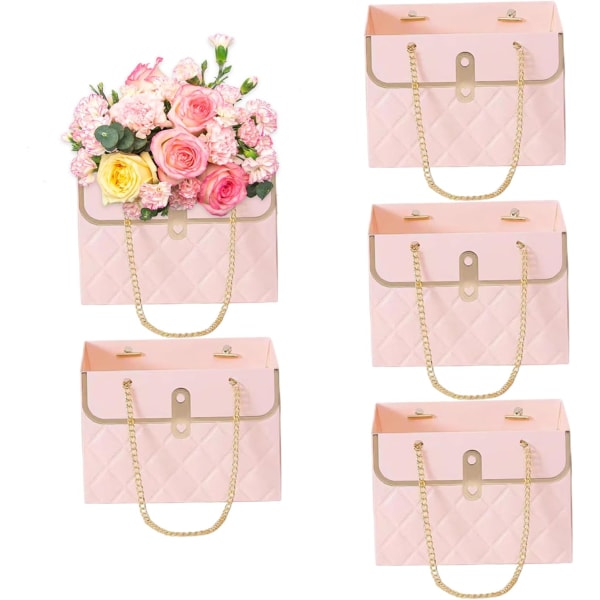 Paperikukkalahjarasia, 5 kukkakirjekuorilaatikkoa kahvoilla, kukka-asetelmalaukku, vaaleanpunainen kukkalaukku hääjuhliin.