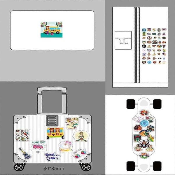 Hippie Sticker Pack med 100 ark Hippie Stickers för resväskor
