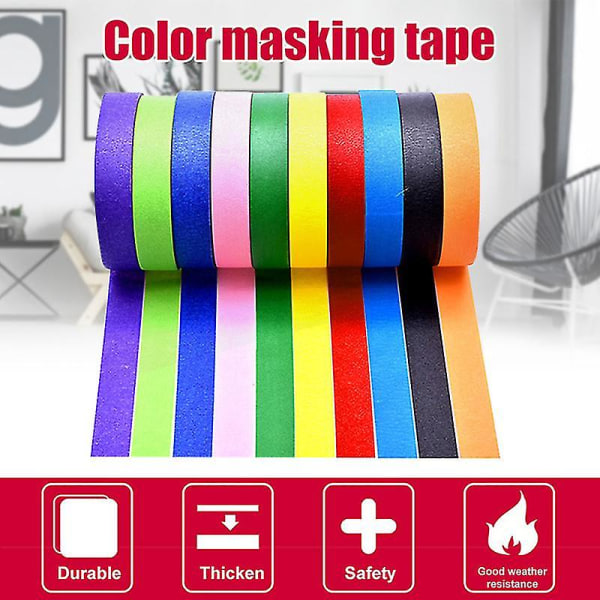 10 kpl 10 väriä 20 m värillinen peittoteippi Rainbow Color Easy Tear kodinsisustustoimistotarvikkeet