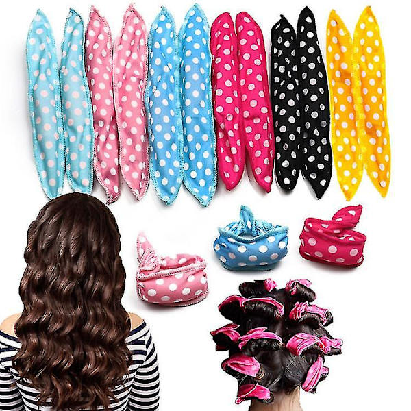 12 stk. No Heat Curlers, du kan sove i, hårruller til langt hår Diy(6 farver)