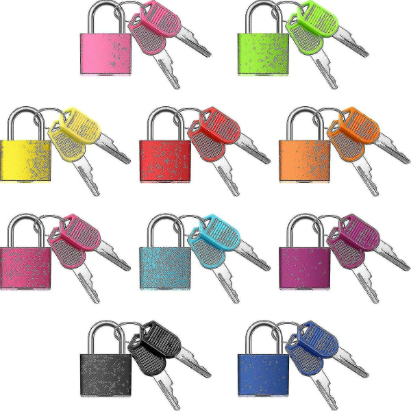 10 styks kuffertlåse med nøgler, metal hængelås Bagage hængelås Lille hængelås Flerfarvet hængelås W