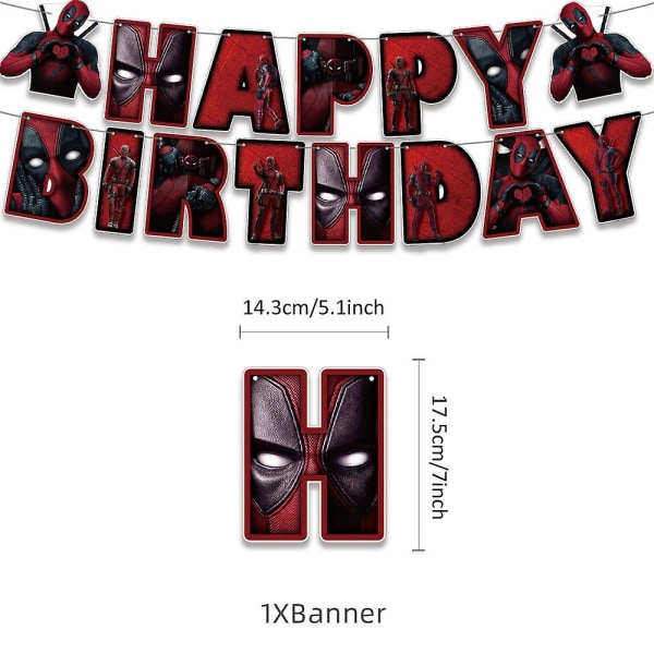 Deadpool-tema bursdagsfestutstyr inkludert bannerballongsett Kake Cupcake Toppers dekorasjonssett