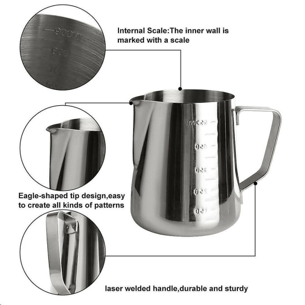 350 ml Mjölk Kaffe Kanna Latte Espresso Skumning Skala Kanna Pot Tank Rostfritt stål