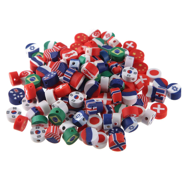 200 stk Clay National Flag Beads, Flat Runde Polymer Clay Beads Gjør-det-selv-smykkemerkingssett for armbånd Halskjede, løse avstandsplate perler, 10mm