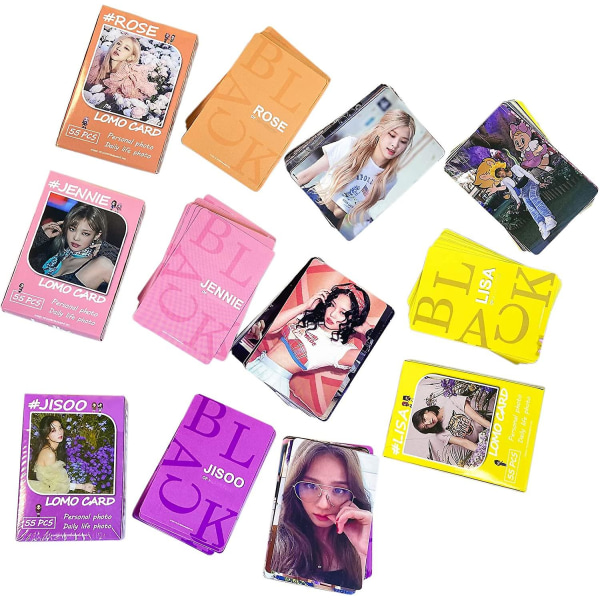 Kpop Lomo Card Musta Pinkki 2022 Kauden tervehdys valokuvakortti Henkilökohtaisia ​​kuvia 4 laatikkoa / 220 kpl set Lomo-korttilahja Blink-tytöille ja pojille