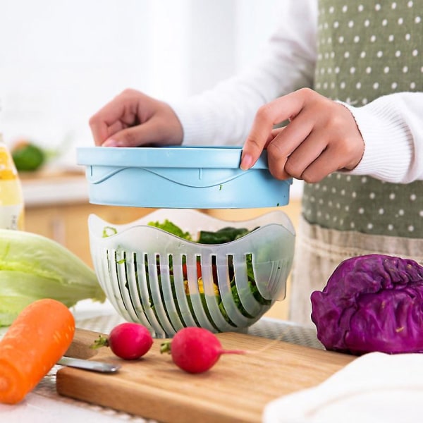 Salladsskål med skärfunktion, skär frukt, grönsakshackare, salladskål, gör på 60 sekunder, köksredskap Pink