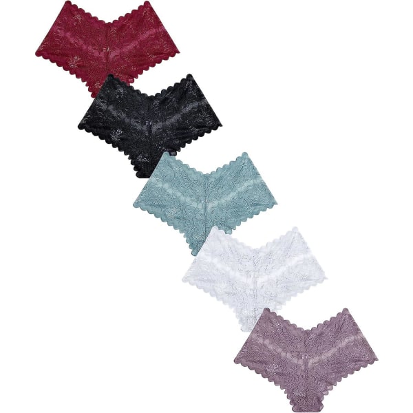 5-pack damunderkläder Sexiga shorts med v-midja Underkläder för kvinnor, spets hög midja Fräcka trosor 5Pcs L