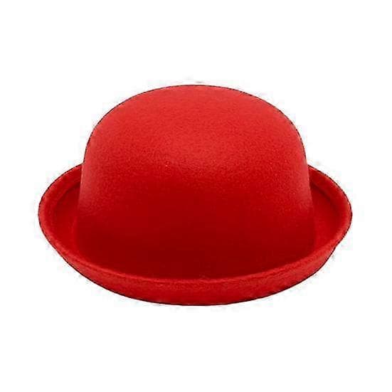 Flat-top Fedora Hatt Unisex Ensfarget Imitert Ull Retro Rund Lett Jazzhatt 56-58cm Hodeomkrets red