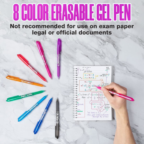 Erasable Gel Pen 0.5mm Tip Eraser Pen, Adult Kids Student School Office Paper Gifts - 8 Colors