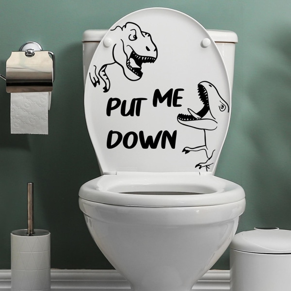 2Pcs Toilet Lid Stickers Easy to Apply Dinosaur Slogans Design Waterproof Residue-Free Kids Bathroom Decoration Decals Tianyuhe