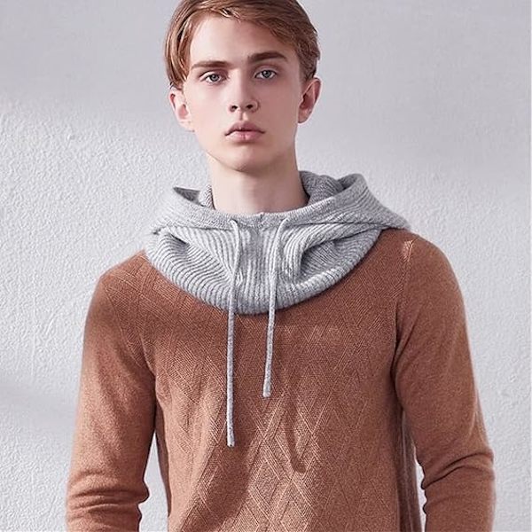 Vinterhatte til kvinder Balaclava strikket hue Skull Cap med snøre varm hætte hue hat Light Grey