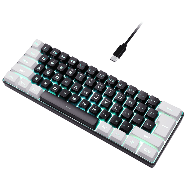 Sort og hvid kablet RGB-baggrundsbelyst gaming-tastatur, 61-tast ultrakompakt mini-gaming-tastatur til gamer, pc/Mac, maskinskriver, rejser - (sort)