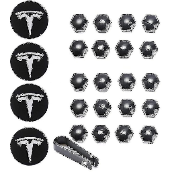Tesla Model 3 Ysx Vanneen Peitepaketti Keskihattu Vannepulttien Päällysteet Musta Punainen Valkoinen Harmaa W/4 Keskihattua 20 Pulttien Päällystettä (musta)