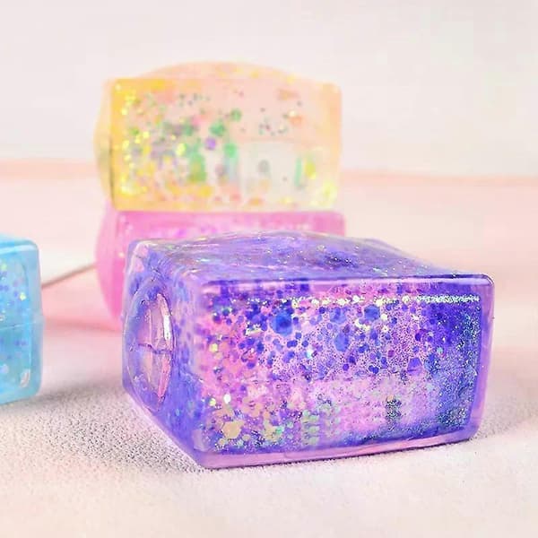 Glitter Ice Cube Squishy Toy, Aurora Borealis Squeeze Stress Relief Fidget, 4 st