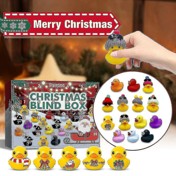 Jul Adventskalender Leksakslåda 24st Set Söt Gummi Duck Animal Kid Gåva