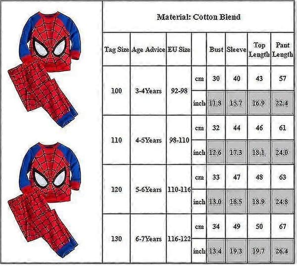 Gutter Pyjamas Sett Nattøy Spiderman Avengers Superhelt Pysjamas 4-5 Years