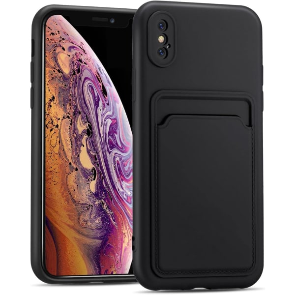 Silikone etui kompatibelt med iPhone X, iPhone XS stødsikker beskyttelse med kortholder Premium silikone etui til iPhone X/XS etui, sort