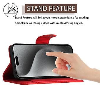 Til iPhone 13 Pro Rombemønstret Flip Læder Telefoncover med Snor Red