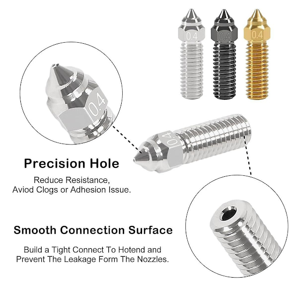 Dyser Kit 0,4 mm 3D-printer 4 stk. Hærdet stål dyse + 4 stk. Kobberlegering dyse + 4 stk. Messing dyser Kit til K1, K1 MAX Photo Color