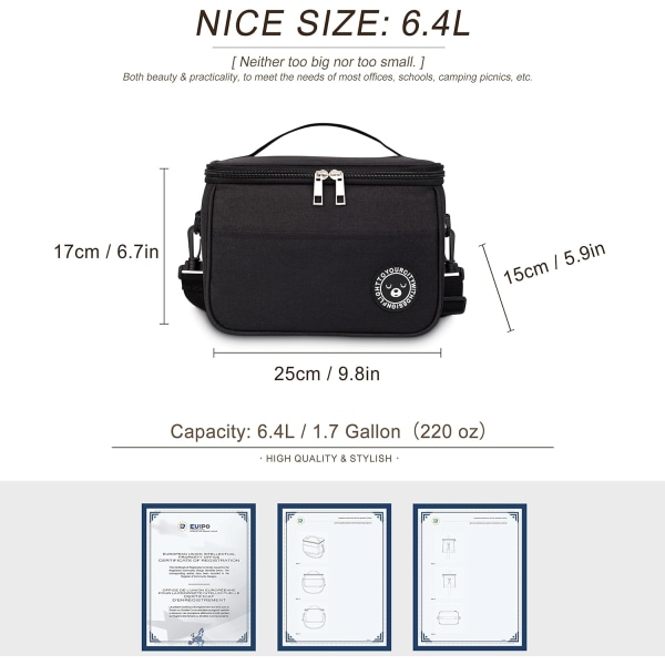 6,4L isolert lunsjpose, tykk isolert lunsjpose, kontor isolert lunsjpose, bærbar lunsjbokspose for kontorreisepiknik