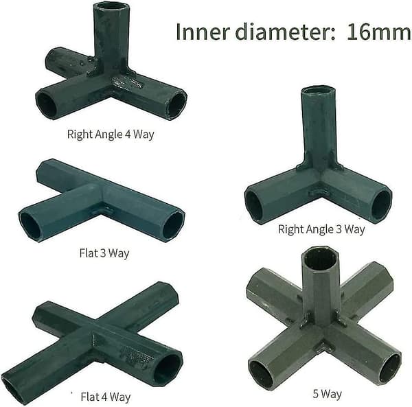 4 stk. 16 mm haveburs hjørneforbindere, drivhusforbindere (retvinklet 3-vejs)