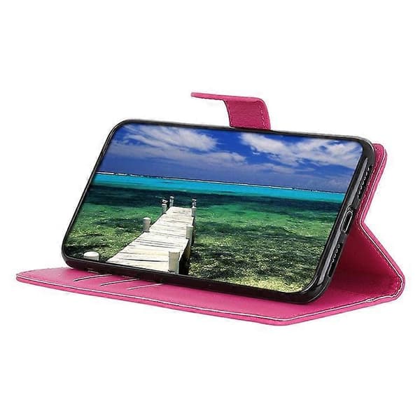 Kompatibel med iPhone 16 Plus Läderfodral Plånbok Kortplatser Litchi Textur Flip Telefonfodral Pink