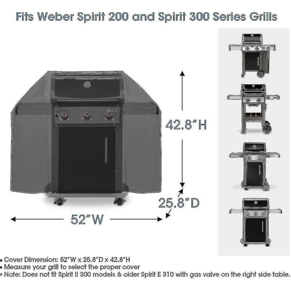 52 tommers grilldeksel for Weber Spirit 200 og 300-serien, grilldeksel for utendørsgrill, kraftig vanntett grilldeksel, falmingsbestandig grill C 52 inch