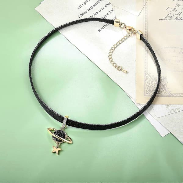 Sort læder choker halskæde til kvinder