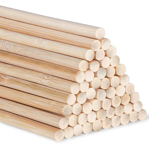 Håndværksbambuspinde 30 cm, Håndværksrundstave, 55 stykker af 6 mm / 0,24" træ, Håndværksrundt træ, Bambusstænger af høj kvalitet