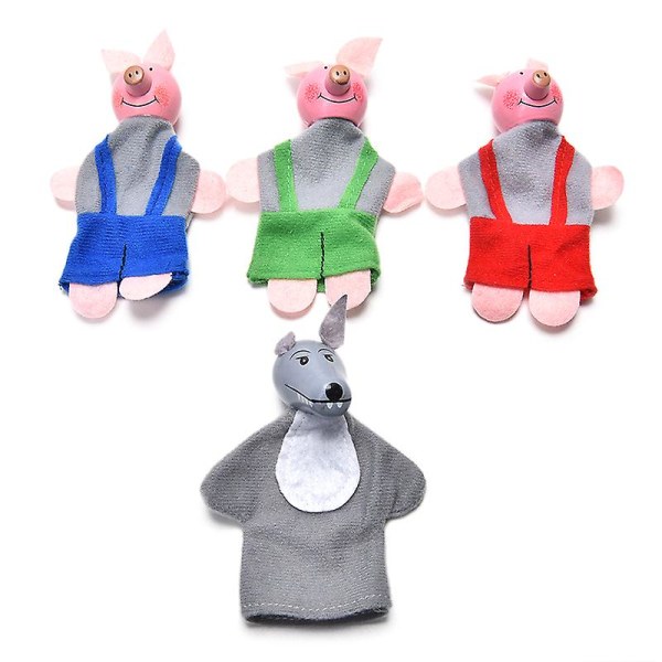 4 stk/sæt tre små grise fingerdukker Træhovedet baby pædagogisk legetøj Random Color 4 pcs