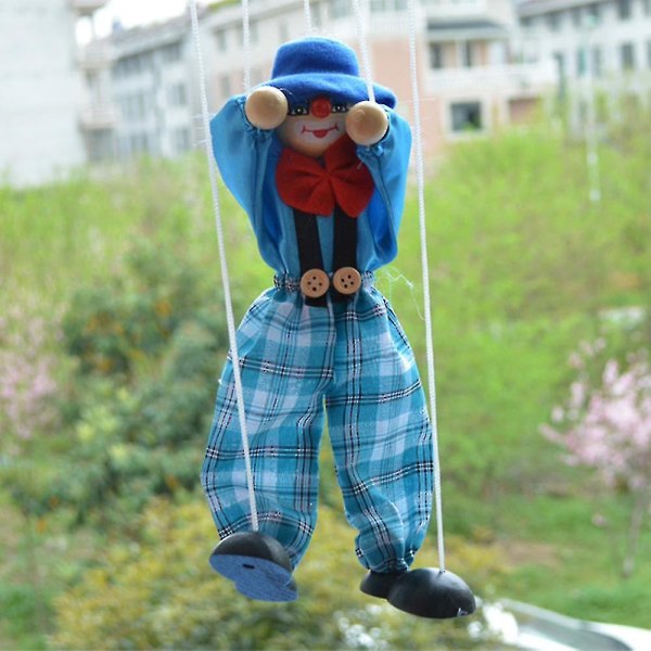 Klovnikäsi Marionette-nukkelelut Lasten puiset värikkäät marionette-nukkenukke Interaktiiviset vanhemman ja lapsen lelut Blue