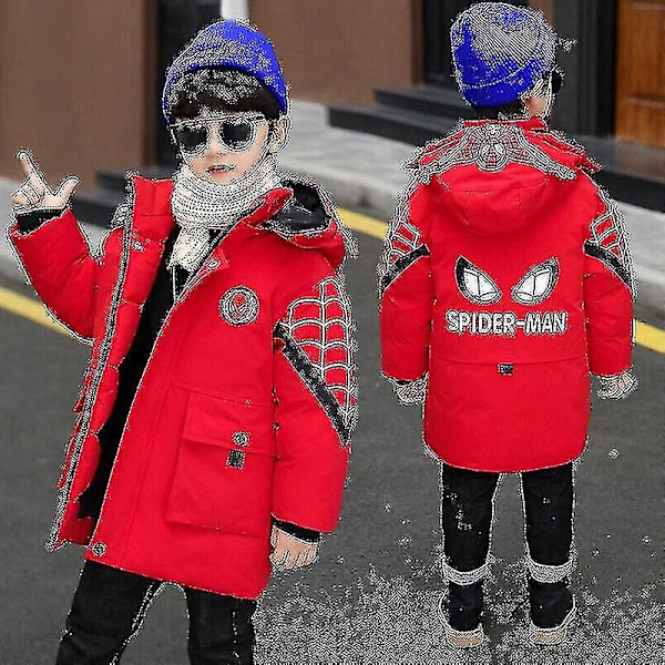 Barn Pojkar Jacka med Huva Vinterjacka Parkas Ytterkläder_y red 120cm (4-5years)