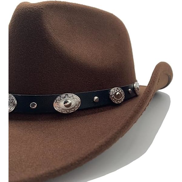 Cowboyhat til kvinder Westernhat til mænd Cowboyhat i filt Justerbar udendørshat med formbar skygge